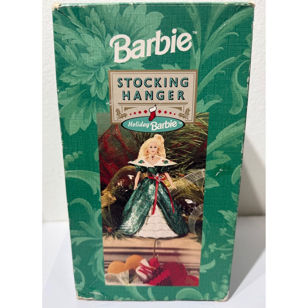 Vintage 1996 Hallmark Holiday Barbie Stocking Hanger Green Gown XSH3101 Mantle